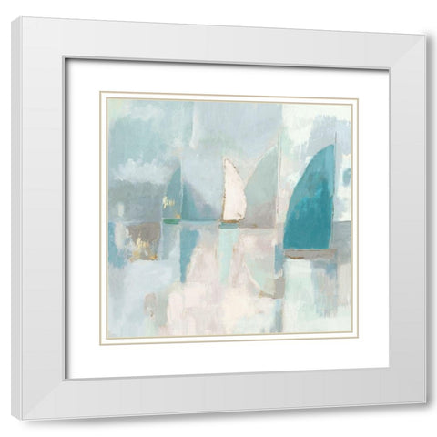 Blue Sails I White Modern Wood Framed Art Print with Double Matting by Woods, Maya