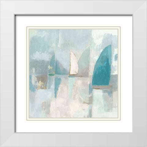 Blue Sails I White Modern Wood Framed Art Print with Double Matting by Woods, Maya