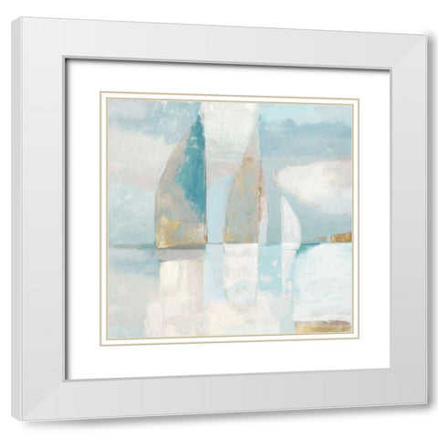 Blue Sails II White Modern Wood Framed Art Print with Double Matting by Woods, Maya