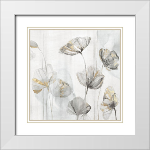 Silver Poppies I White Modern Wood Framed Art Print with Double Matting by Woods, Maya