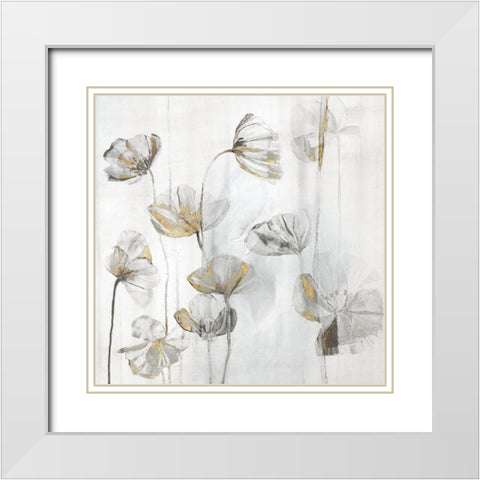 Silver Poppies II White Modern Wood Framed Art Print with Double Matting by Woods, Maya