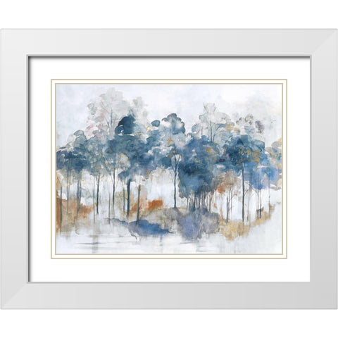 Autumn Indigo White Modern Wood Framed Art Print with Double Matting by Woods, Maya
