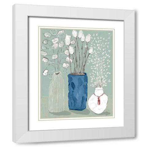 Floral Vases  White Modern Wood Framed Art Print with Double Matting by Woods, Maya