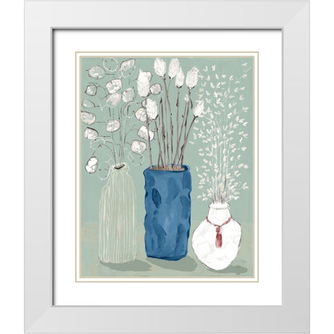 Floral Vases  White Modern Wood Framed Art Print with Double Matting by Woods, Maya