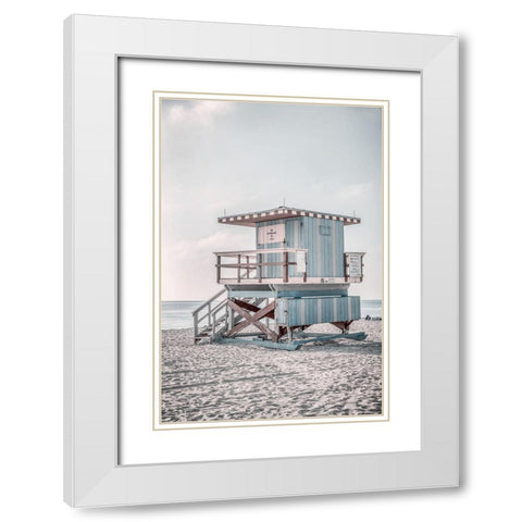 Miam Blue Beach Lifeguard Tower  White Modern Wood Framed Art Print with Double Matting by Haase, Andrea