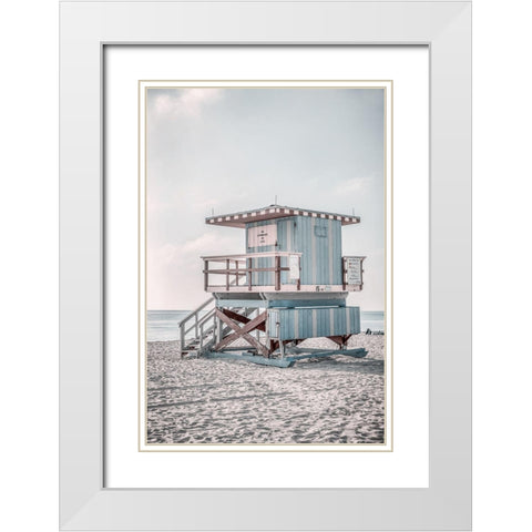 Miam Blue Beach Lifeguard Tower  White Modern Wood Framed Art Print with Double Matting by Haase, Andrea