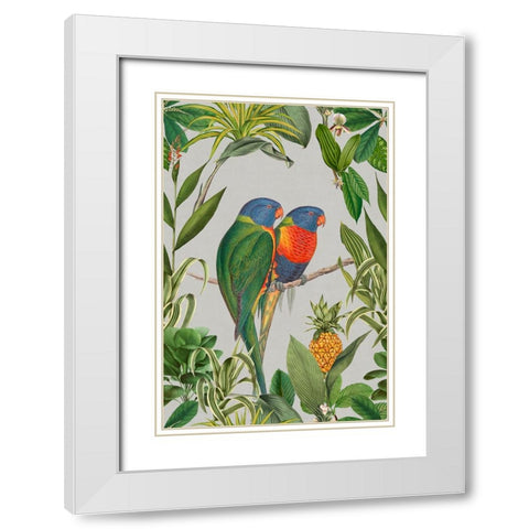 Parakeets Tropical Garden  I White Modern Wood Framed Art Print with Double Matting by Haase, Andrea
