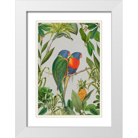 Parakeets Tropical Garden  I White Modern Wood Framed Art Print with Double Matting by Haase, Andrea