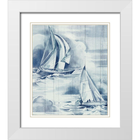 Blue Vintage Sea Life  White Modern Wood Framed Art Print with Double Matting by Jones, Eli