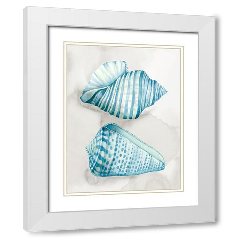 Two Soft Blue Shells White Modern Wood Framed Art Print with Double Matting by Jones, Eli