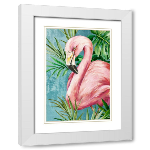 Flamingo in Hot Tropics White Modern Wood Framed Art Print with Double Matting by Jones, Eli