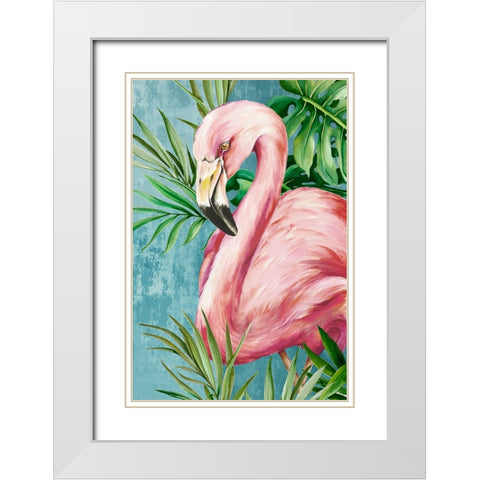 Flamingo in Hot Tropics White Modern Wood Framed Art Print with Double Matting by Jones, Eli