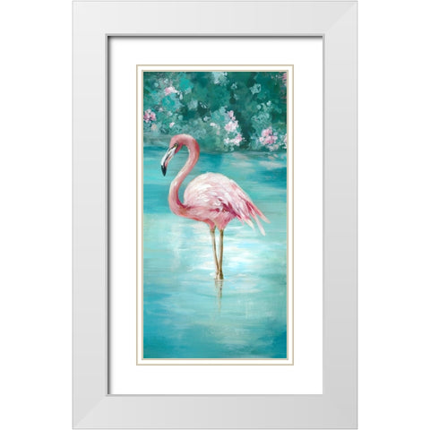 Flamingo Romance I White Modern Wood Framed Art Print with Double Matting by Jones, Eli