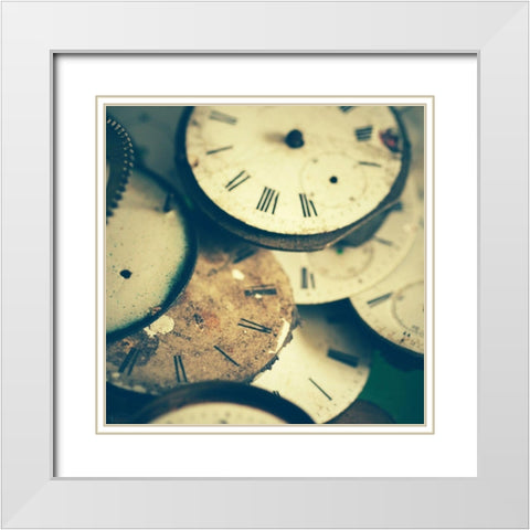 Clocks White Modern Wood Framed Art Print with Double Matting by Joy, Olivia