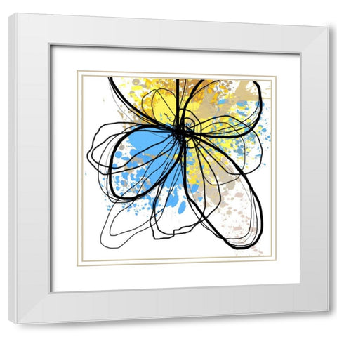 Blue Splash Flower I White Modern Wood Framed Art Print with Double Matting by Orlov, Irena