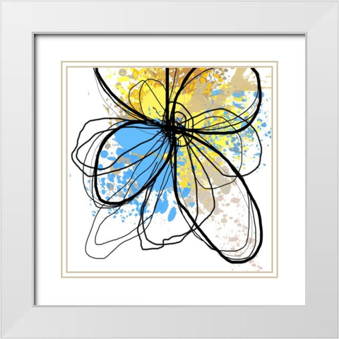 Blue Splash Flower I White Modern Wood Framed Art Print with Double Matting by Orlov, Irena