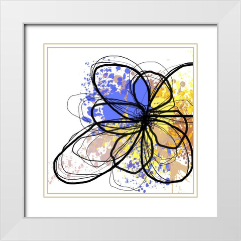 Blue Splash Flower II White Modern Wood Framed Art Print with Double Matting by Orlov, Irena