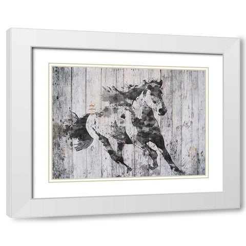 Running Black Horse White Modern Wood Framed Art Print with Double Matting by Orlov, Irena