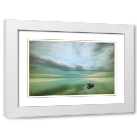 Boat White Modern Wood Framed Art Print with Double Matting by Browko