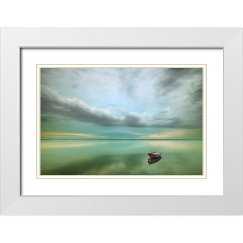 Boat White Modern Wood Framed Art Print with Double Matting by Browko