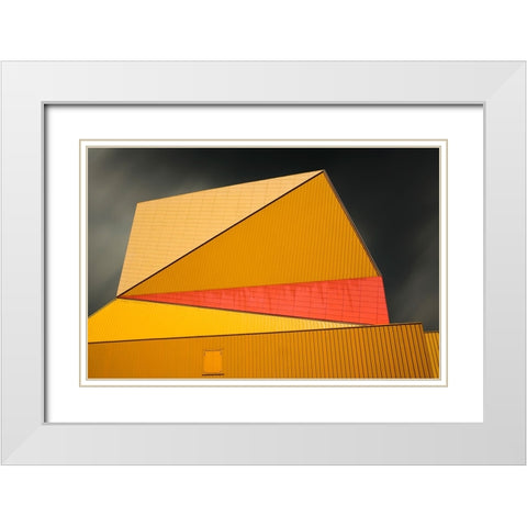 Claes - The Yellow Roof White Modern Wood Framed Art Print with Double Matting by Claes