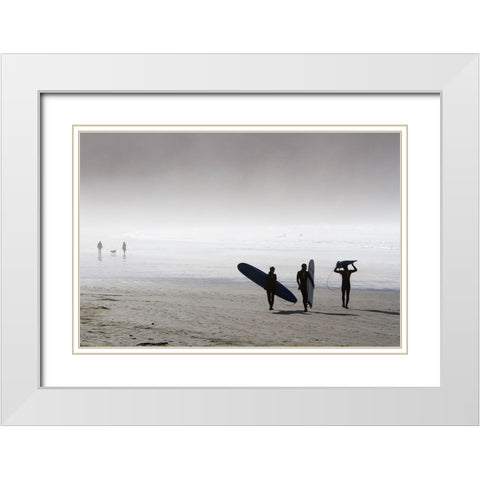 Erkmen - Surfing Time in a Foggy Day White Modern Wood Framed Art Print with Double Matting by Erkmen