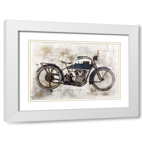 Navy Motocycle White Modern Wood Framed Art Print with Double Matting by Roozbeh