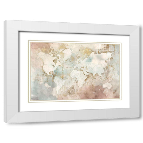 Blushing World Map  White Modern Wood Framed Art Print with Double Matting by RoozbehÂ 