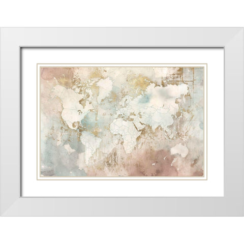 Blushing World Map  White Modern Wood Framed Art Print with Double Matting by RoozbehÂ 