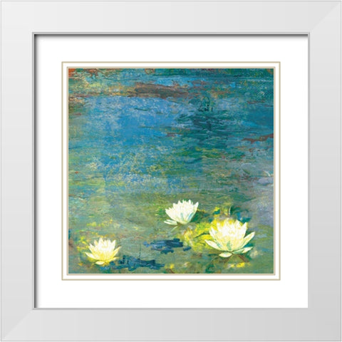 Flowers in the Pond White Modern Wood Framed Art Print with Double Matting by PI Studio