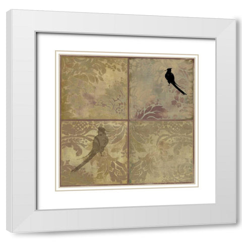 Damask Birds White Modern Wood Framed Art Print with Double Matting by PI Studio