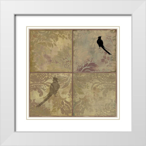 Damask Birds White Modern Wood Framed Art Print with Double Matting by PI Studio