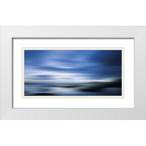 Blue White Modern Wood Framed Art Print with Double Matting by PI Studio