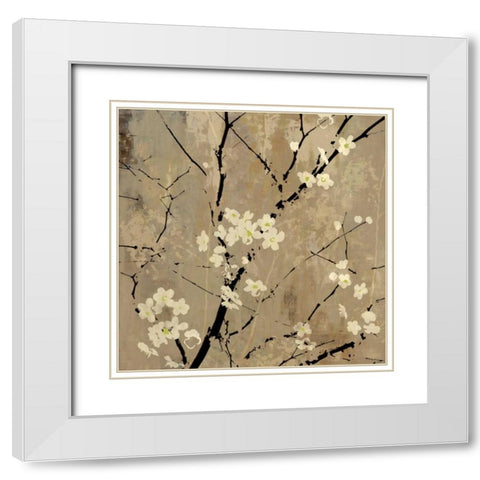 Blossom Abstracted White Modern Wood Framed Art Print with Double Matting by PI Studio