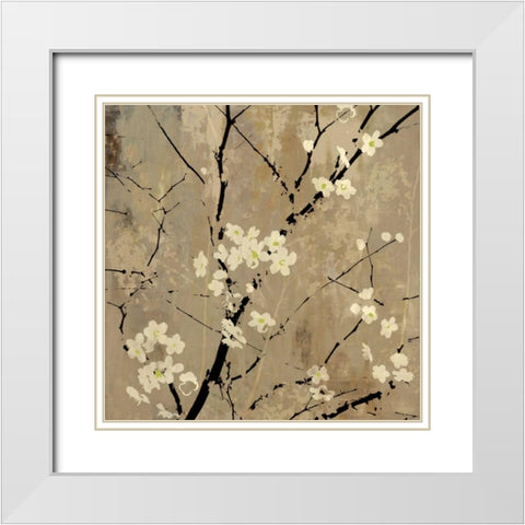 Blossom Abstracted White Modern Wood Framed Art Print with Double Matting by PI Studio