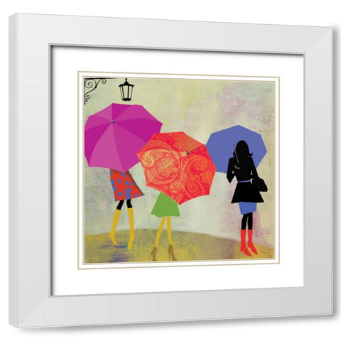Umbrella Girls White Modern Wood Framed Art Print with Double Matting by PI Studio