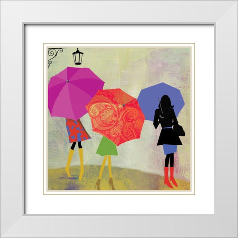 Umbrella Girls White Modern Wood Framed Art Print with Double Matting by PI Studio