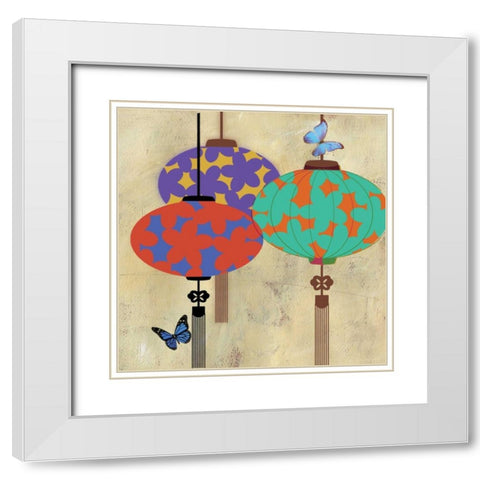 Butterfly Lanterns White Modern Wood Framed Art Print with Double Matting by PI Studio