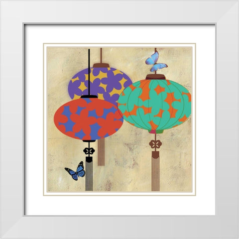 Butterfly Lanterns White Modern Wood Framed Art Print with Double Matting by PI Studio