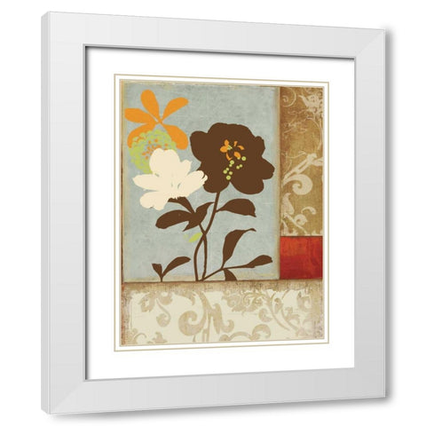 Floral Damask I White Modern Wood Framed Art Print with Double Matting by PI Studio