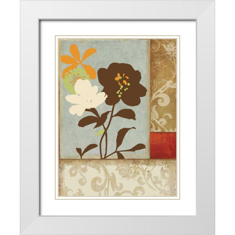 Floral Damask I White Modern Wood Framed Art Print with Double Matting by PI Studio