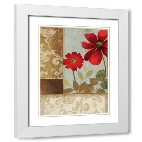 Floral Damask II White Modern Wood Framed Art Print with Double Matting by PI Studio