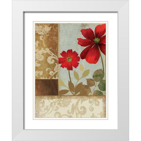 Floral Damask II White Modern Wood Framed Art Print with Double Matting by PI Studio