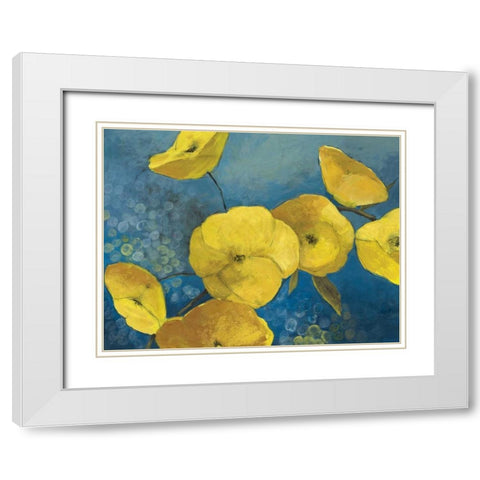 Sunshine Flowers White Modern Wood Framed Art Print with Double Matting by PI Studio