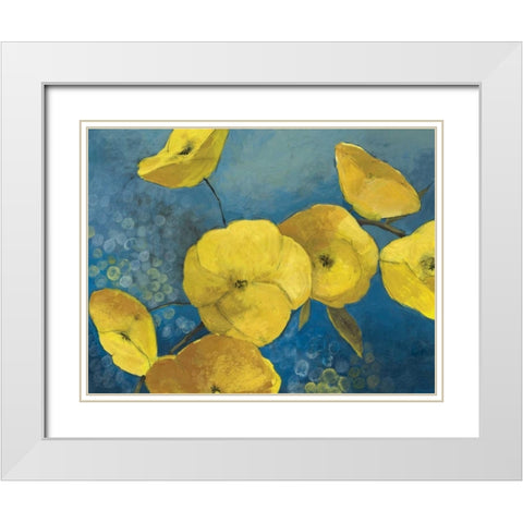 Sunshine Flowers White Modern Wood Framed Art Print with Double Matting by PI Studio