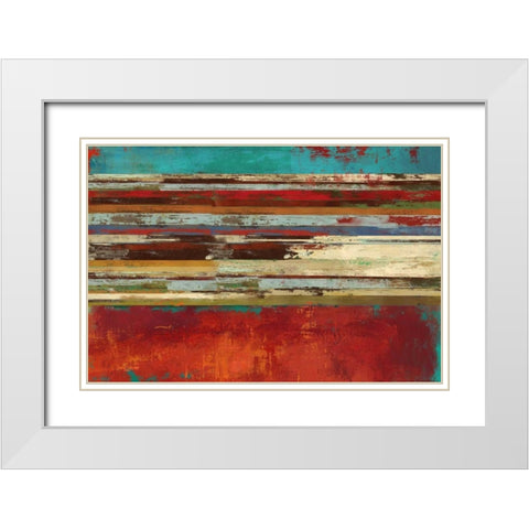 Worn Red White Modern Wood Framed Art Print with Double Matting by PI Studio