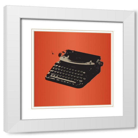 MCM Typewriter White Modern Wood Framed Art Print with Double Matting by PI Studio