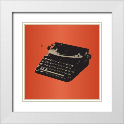 MCM Typewriter White Modern Wood Framed Art Print with Double Matting by PI Studio