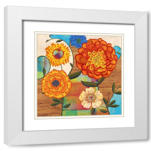 Funky Flowers White Modern Wood Framed Art Print with Double Matting by PI Studio