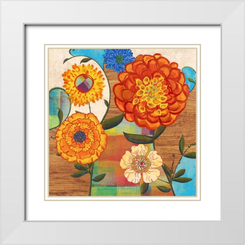 Funky Flowers White Modern Wood Framed Art Print with Double Matting by PI Studio